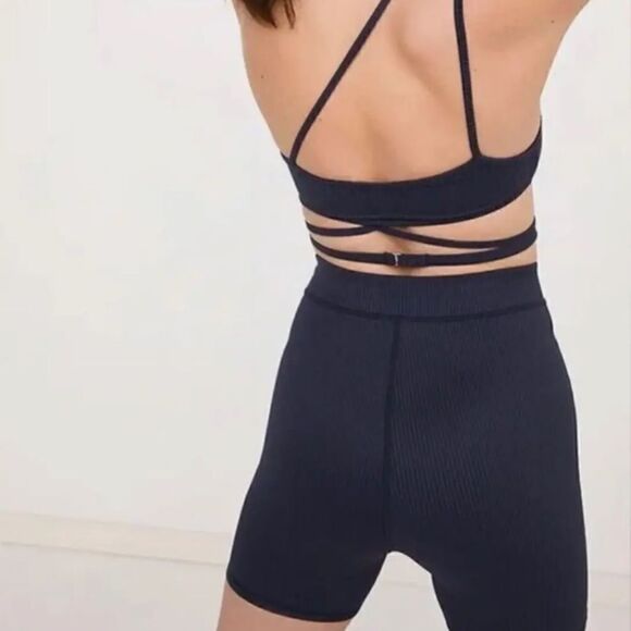 For Love And Lemons Chloe Blue Ribbed Biker Shorts Size L NWT - Picture 2 of 7